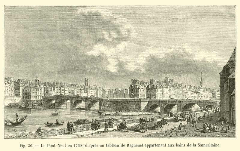 El Pont-Neuf en 1760, según un cuadro de Raguenet perteneciente a los baños de la Samaritana de French School