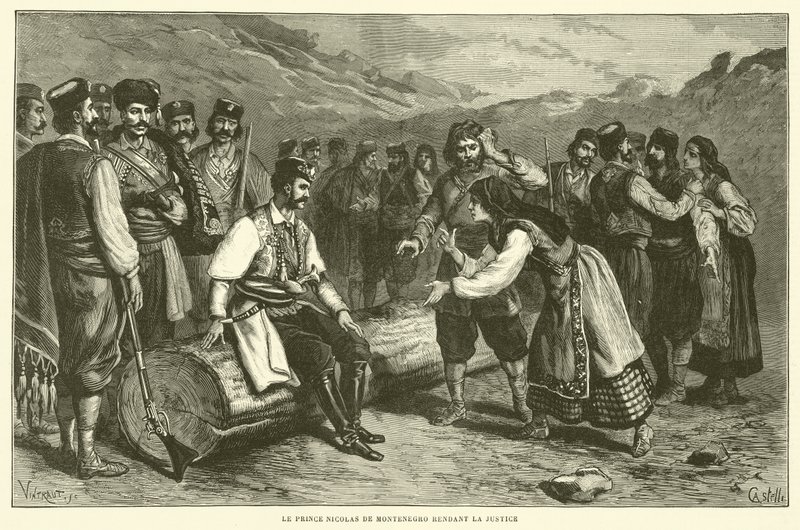 El príncipe Nicolás de Montenegro impartiendo justicia de French School