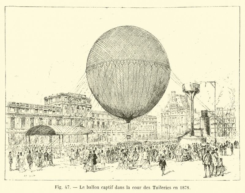 El globo cautivo en el patio de las Tullerías en 1878 de French School