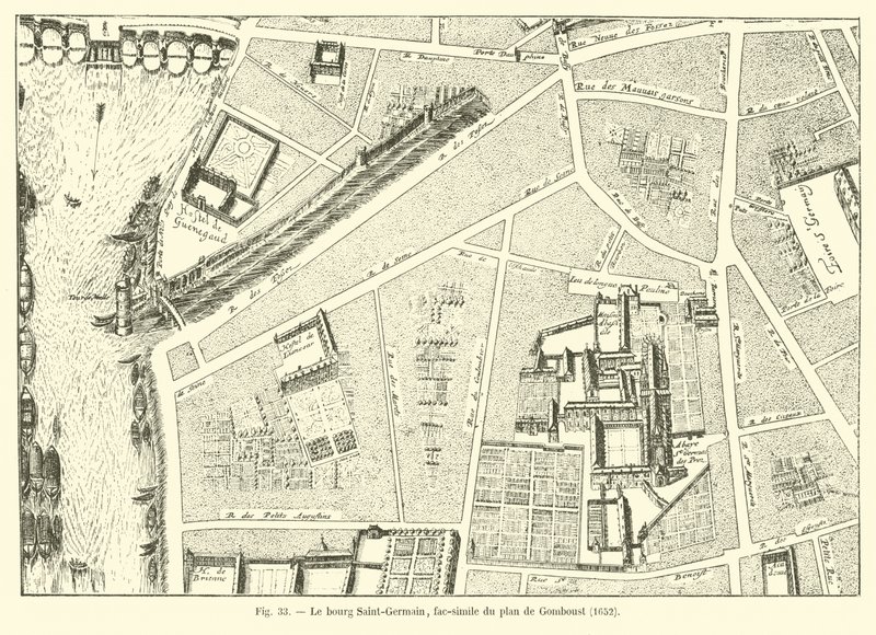 El burgo Saint-Germain, facsímil del plano de Gomboust, 1652 de French School