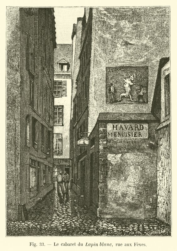 El cabaret del Conejo Blanco, calle aux Feves de French School