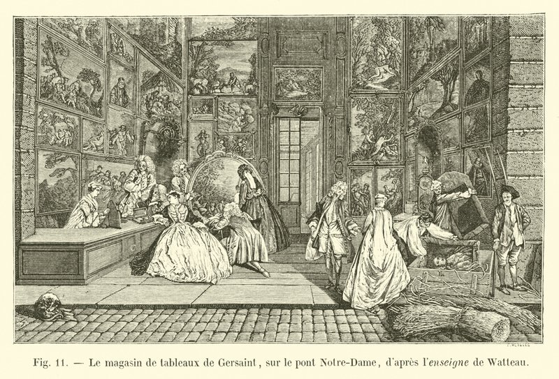 La tienda de cuadros de Gersaint, en el puente Notre-Dame, según el cartel de Watteau de French School