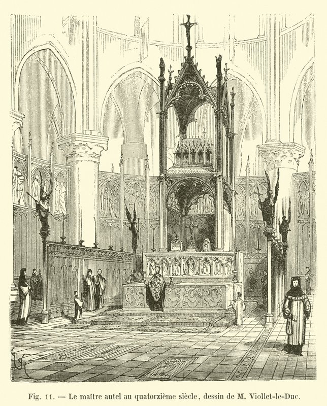 El altar mayor en el siglo XIV, dibujo de M Viollet-le-Duc de French School