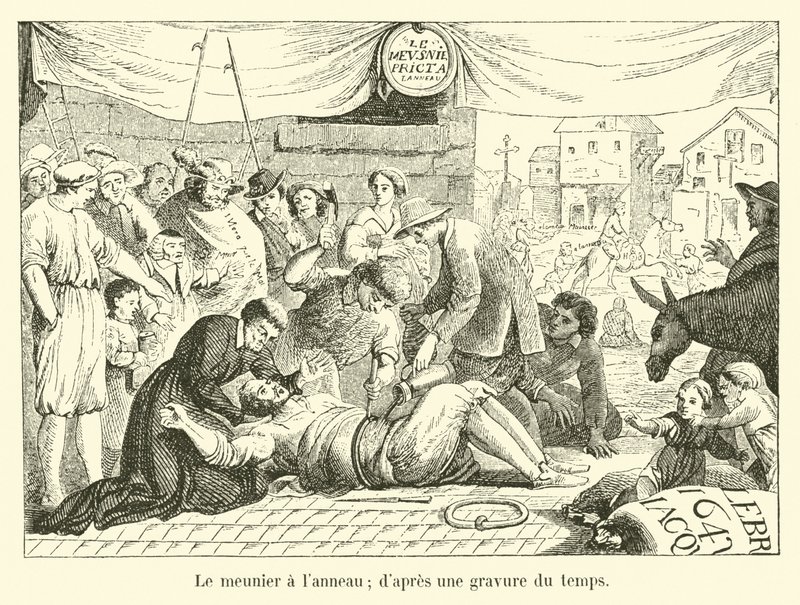 El molinero con el anillo; según un grabado de la época de French School