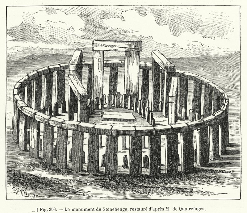 El monumento de Stonehenge, restaurado según M de Quatrefages de French School