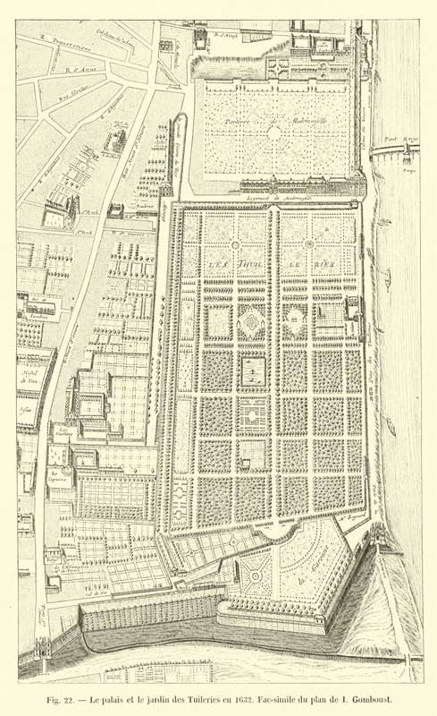 El palacio y el jardín de las Tullerías en 1632, facsímil del plano de I Gomboust de French School