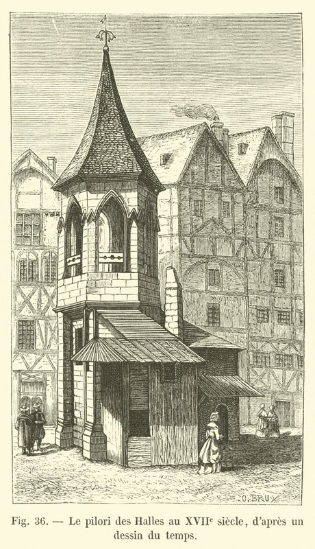 El picota de Les Halles en el siglo XVII, según un dibujo de la época de French School