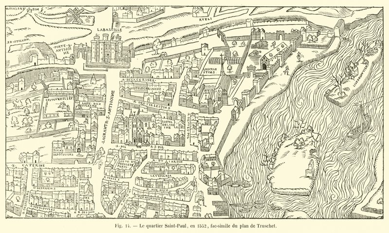 El barrio de Saint-Paul, en 1552, facsímil del plano de Truschet de French School