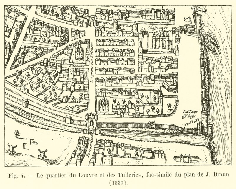 El barrio del Louvre y las Tullerías, facsímil del plano de J Braun, 1530 de French School
