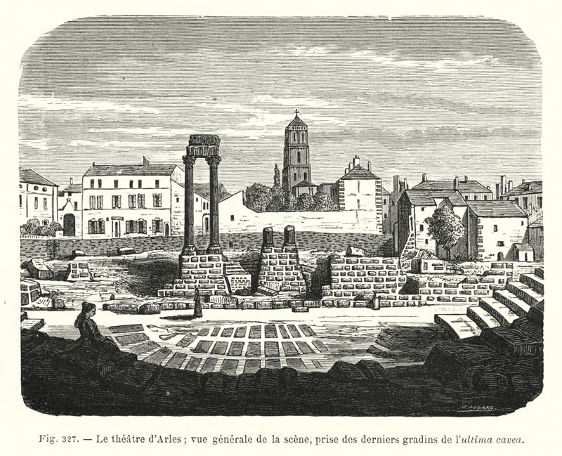 El Teatro de Arles; Vista General de la Escena, Tomada desde los Últimos Gradas de la Última Cavea de French School