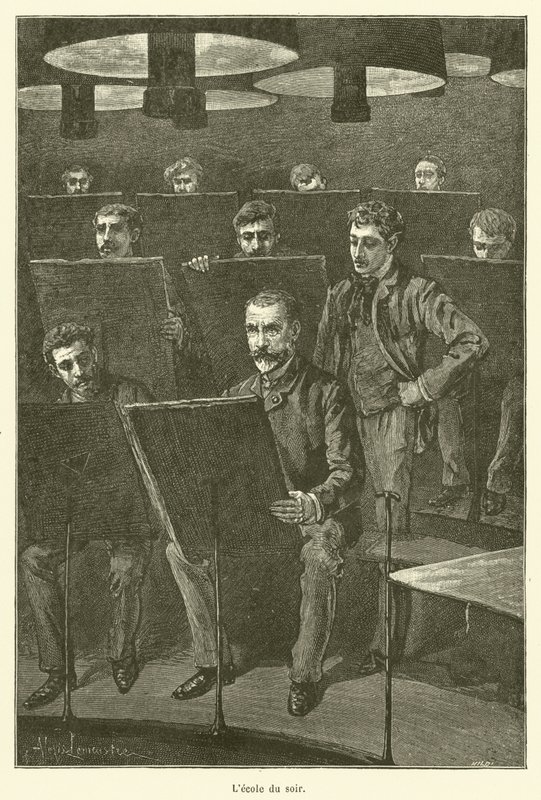 Escuela nocturna (grabado) de French School