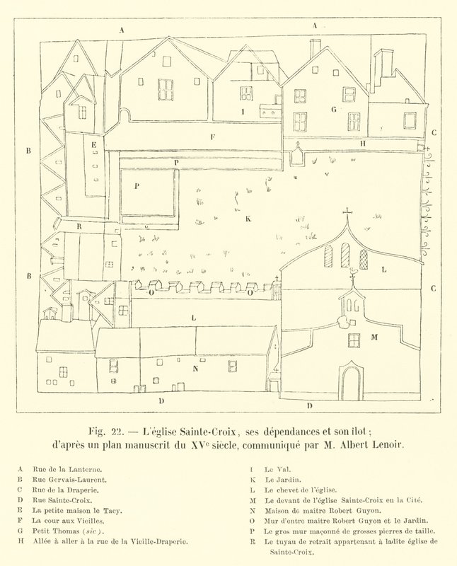 La iglesia Sainte-Croix, sus dependencias y su isla; según un plan manuscrito del siglo XV, comunicado por M Albert Lenoir de French School