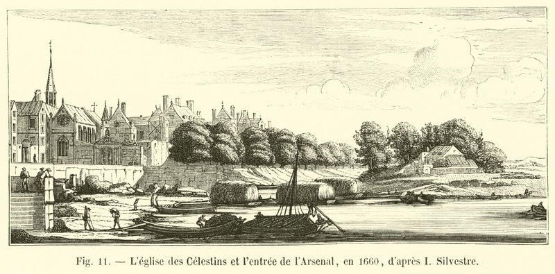 La iglesia de los Celestinos y la entrada del Arsenal, en 1660, según I. Silvestre de French School