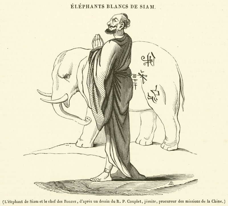 El elefante siamés y el jefe de los bonzos (grabado) de French School