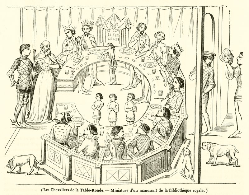Los Caballeros de la Mesa Redonda, Miniatura de un manuscrito de la Biblioteca Real de French School