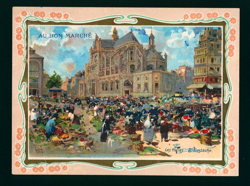 Les Halles y la iglesia de St Eustache, París (cromolito) de French School
