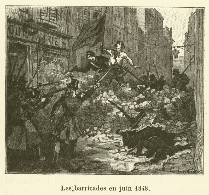 Las barricadas en junio de 1848 (grabado) de French School