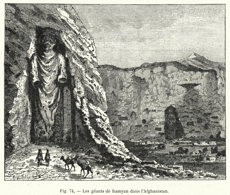 Los gigantes de Bamyan en Afganistán (grabado) de French School