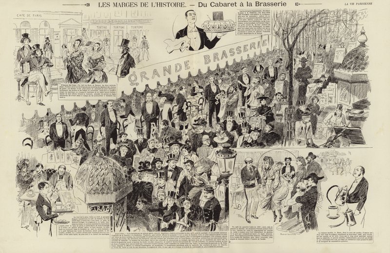 Los márgenes de la Historia, del Cabaret a la Cervecería (grabado) de French School
