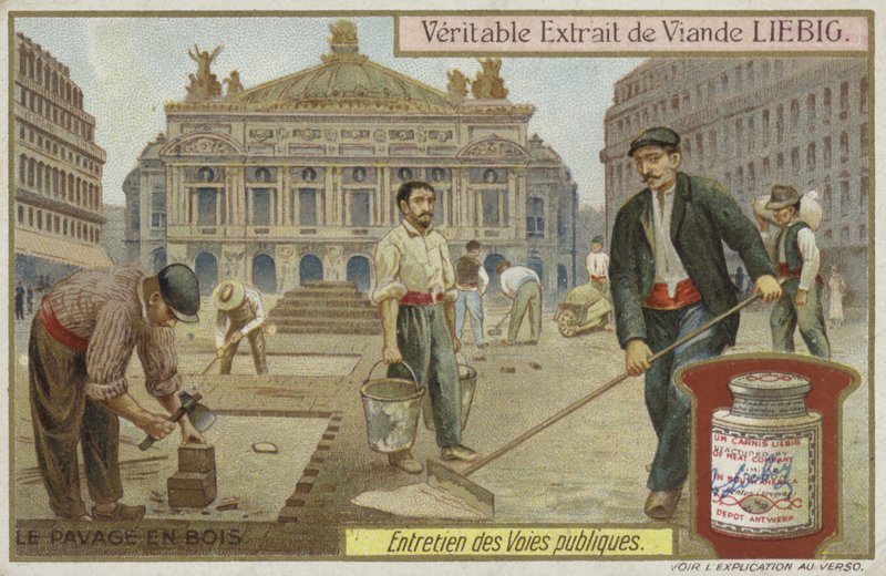 Tarjeta Liebig con mantenimiento de carreteras de French School