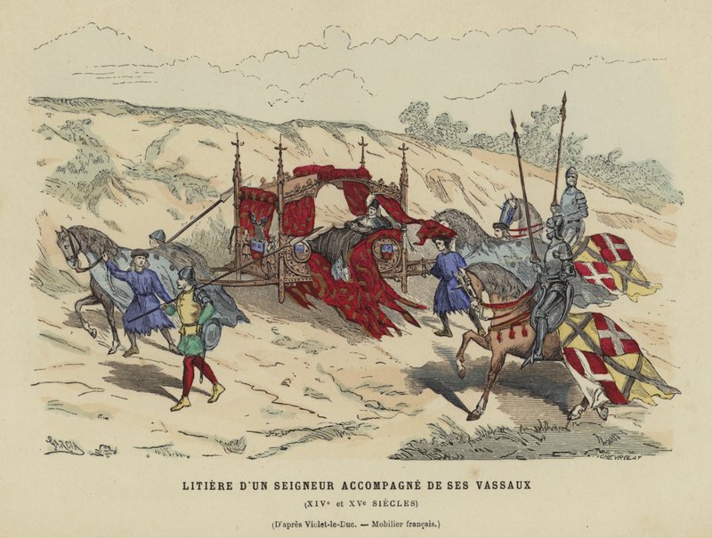 Litera de un noble acompañado por sus vasallos, siglo XIV o XV de French School