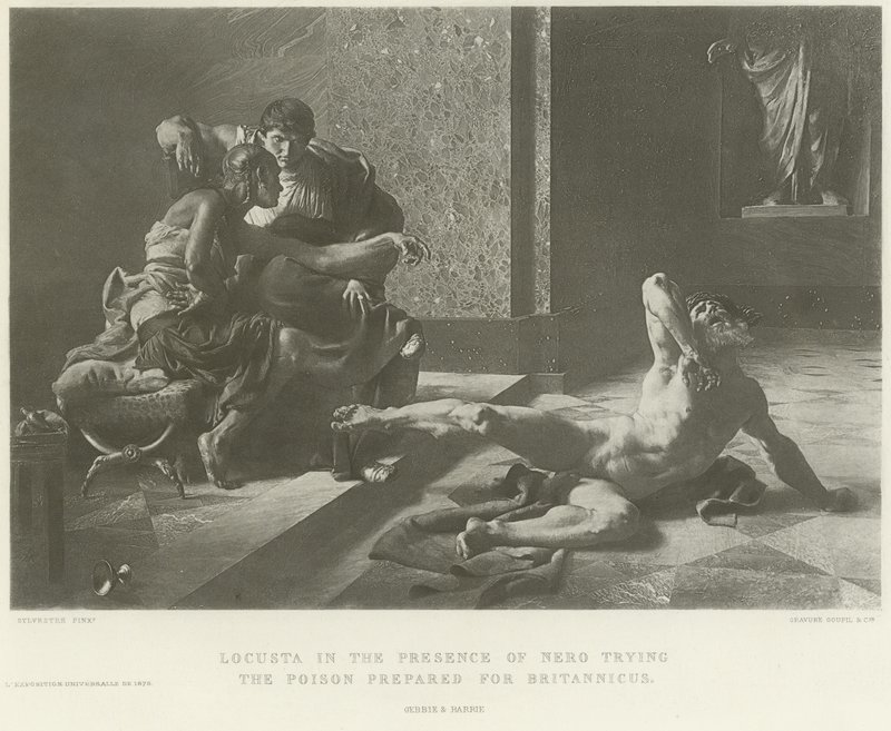 Locusta en presencia de Nerón probando el veneno preparado para Británico (grabado) de French School