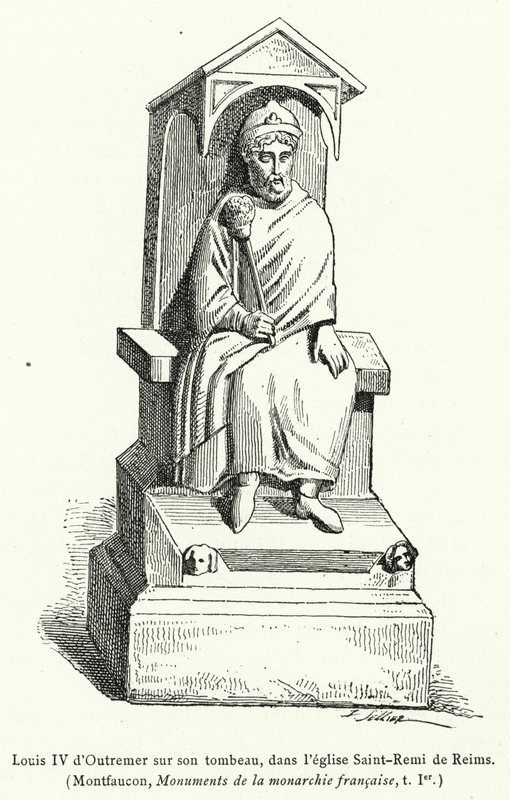 Luis IV de Ultramar sobre su tumba, en la iglesia de Saint-Remi de Reims de French School