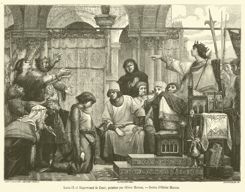 Luis IX y Enguerrand de Couci (grabado) de French School