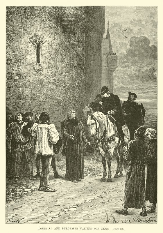 Luis XI y los burgueses esperando noticias de French School