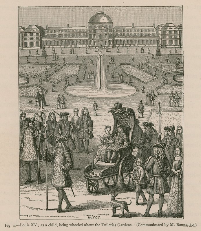 Luis XV, de niño, siendo paseado por los jardines de las Tullerías de French School