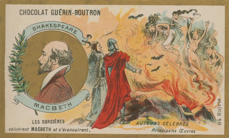Macbeth, tarjeta comercial de Chocolat Guerin-Boutron de French School