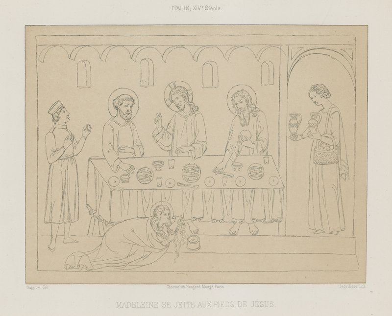 Magdalena se arroja a los pies de Jesús de French School