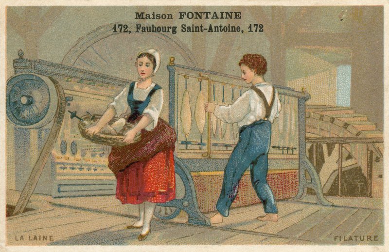 Tarjeta comercial de Maison Fontaine, hilado de lana de French School