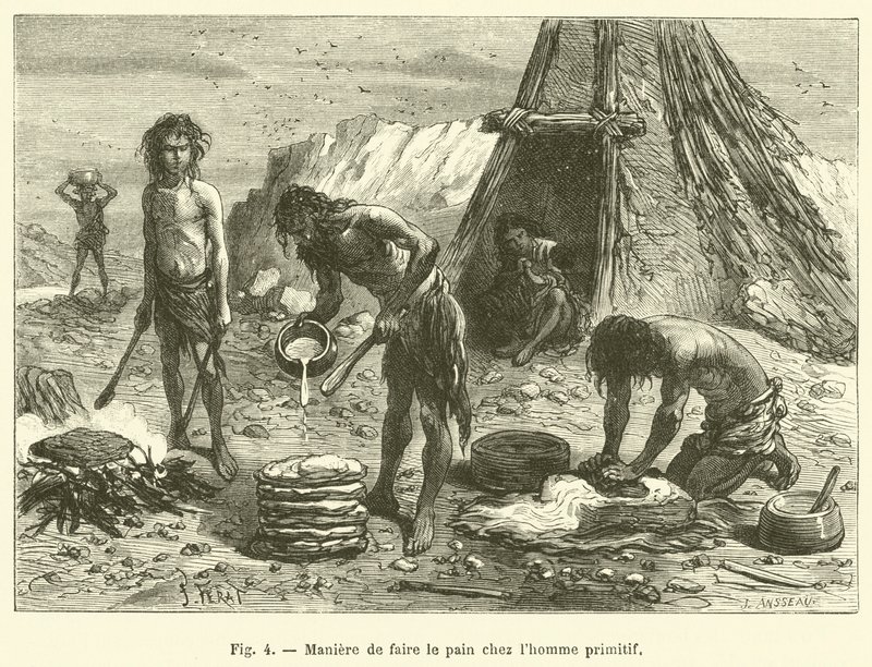 Manera de hacer el pan en el hombre primitivo de French School