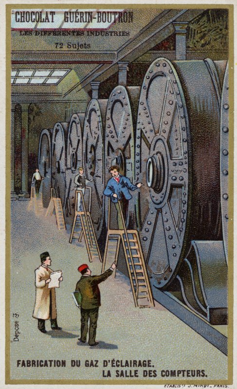 Fabricación de gas para iluminación. Sala de medidores de French School