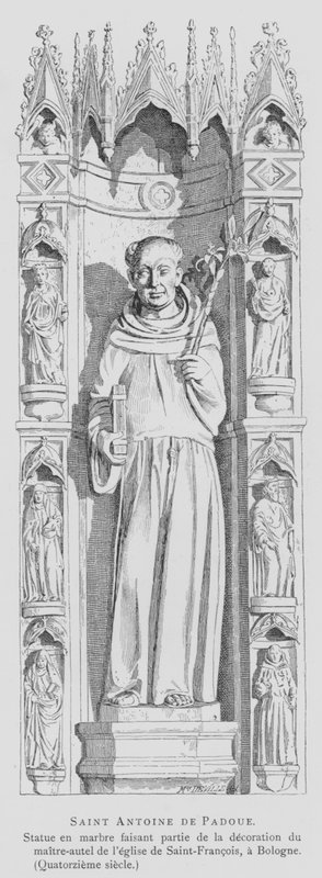 Estatua de mármol de San Antonio de Padua, Basílica de San Francisco, Bolonia, Italia (litografía) de French School
