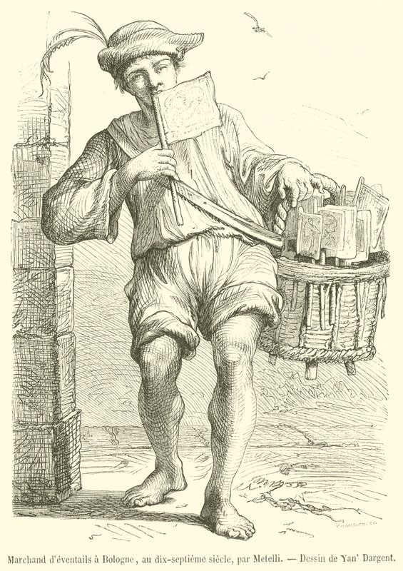 Vendedor de abanicos en Bolonia, en el siglo XVII de French School
