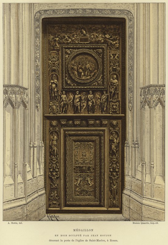 Medallón en madera tallada por Jean Goujon en la puerta de la Iglesia de Saint-Maclou, Rouen de French School