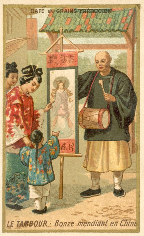 Monje mendicante con tambor, China de French School