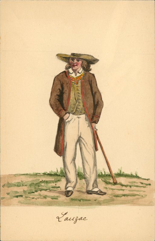 Traje de hombre de Lauzach, Morbihan (litografía en color) de French School