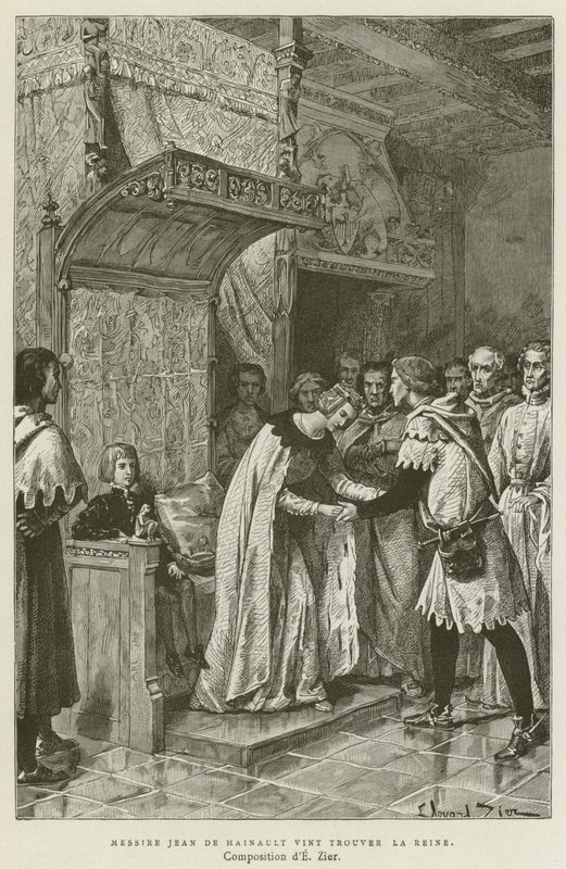 Messire Jean De Hainault vino a encontrar a la Reina de French School