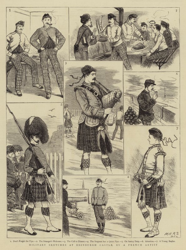 Bocetos militares en el Castillo de Edimburgo de French School