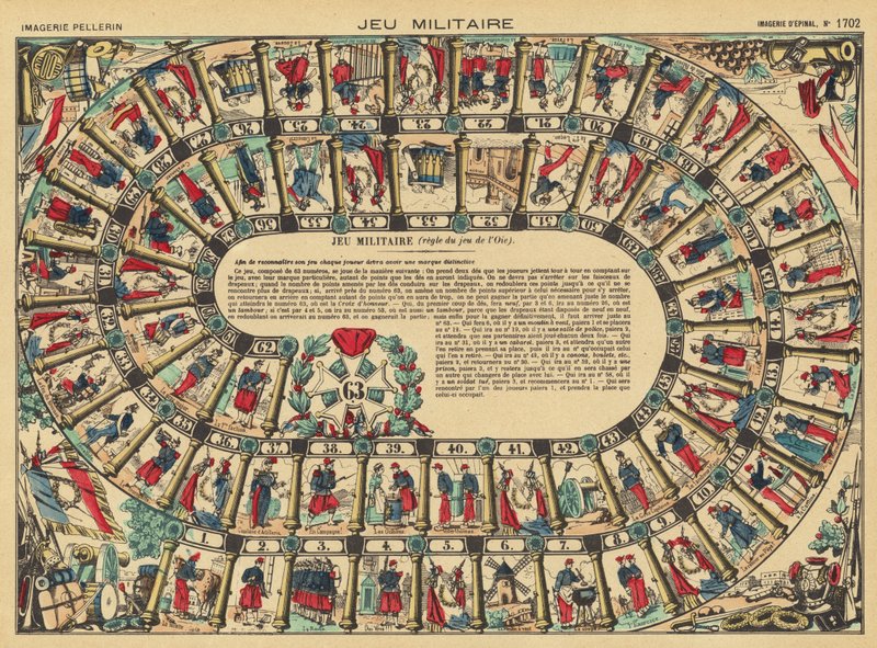 Juego de mesa militar (litografía en color) de French School