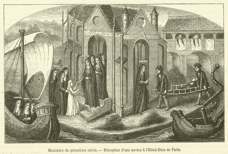 Miniatura del siglo XV, Recepción de una novicia en el Hôtel-Dieu de París de French School