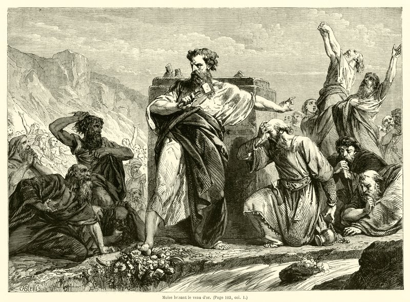 Moisés rompiendo el becerro de oro de French School
