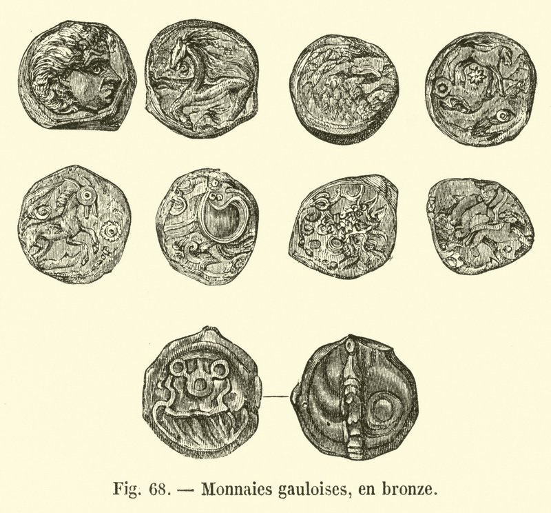 Monedas galas, en bronce (grabado) de French School