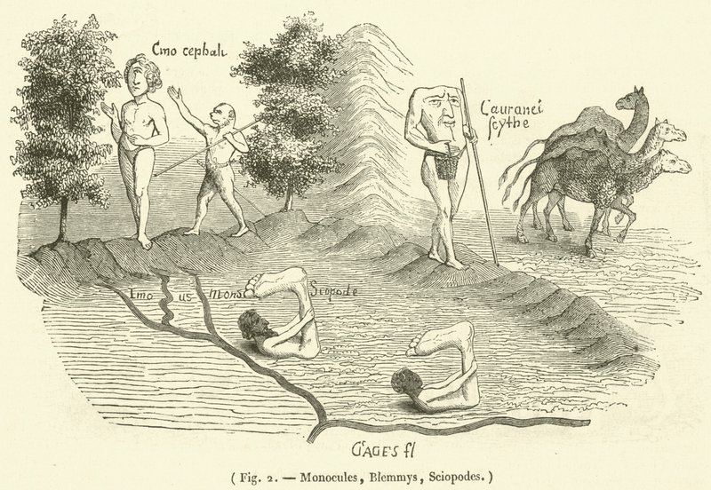 Monocules, Blemmys, Sciopodes (grabado) de French School