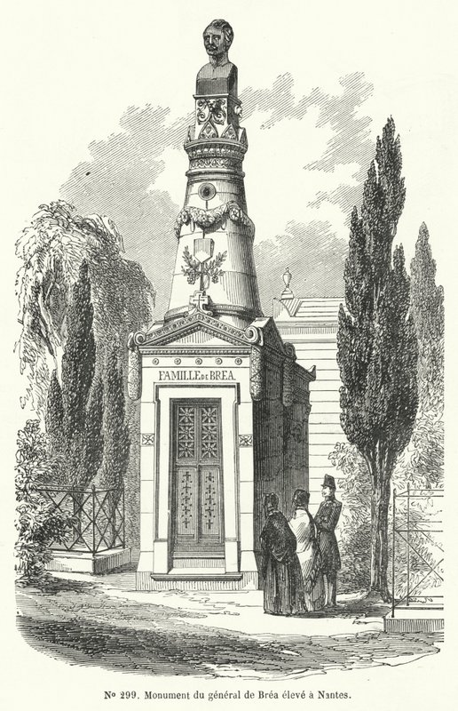 Monumento en Nantes al General francés Jean Baptiste Fidele Brea, ejecutado por revolucionarios durante el levantamiento de los Días de Junio en París en 1848 (grabado) de French School