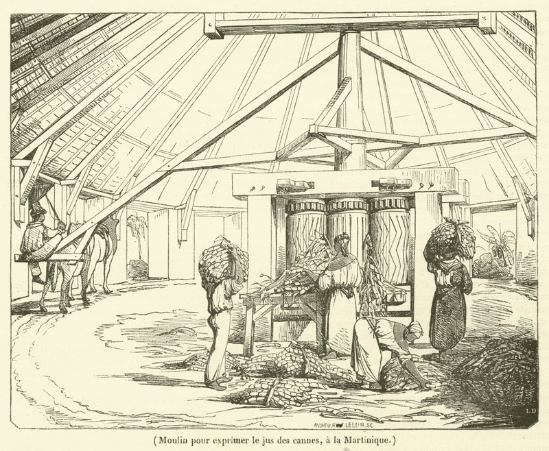 Molino para exprimir el jugo de las cañas, en Martinica de French School