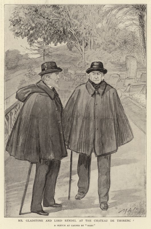 El Sr. Gladstone y Lord Rendel en el Chateau de Thorenc (litografía) de French School